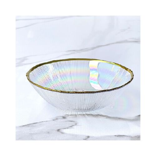 Bowl Vidrio Tornasolado Borde Dorado Ø17cm x Alto 5cm