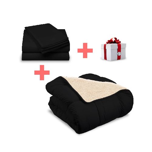 2 Plazas Acolchado CORDERITO + Sabanas + Fundas Almohadas + REGALO Combo