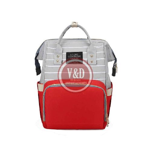 MOCHILA MATERNAL GRIS CON ROJO 