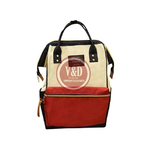 MOCHILA MATERNAL BEIGE CON ROJO 