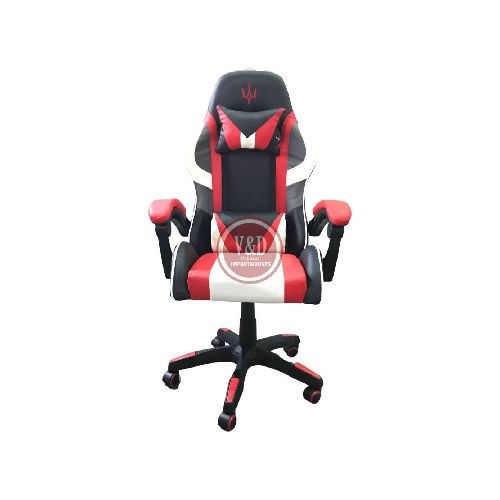 SILLA GAMER ROJA Y BLANCA RECLINABLE CUERO SINTETI 