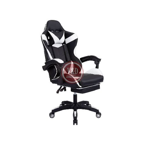 SILLA GAMER BLANCO Y NEGRO RECLINABLE CUERO SINTET 