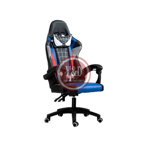 SILLA GAMER AZUL Y NEGRO ARAÑA CUERO SINTETIC 