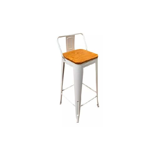 Banqueta Taburete Metálica Con Asiento En Madera Tolix Blanca M504D-BM504DFB