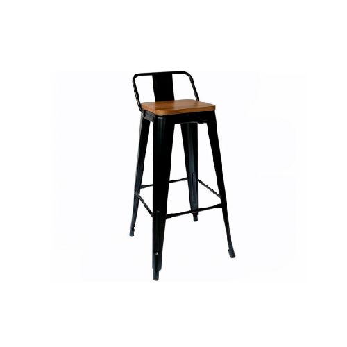 Banqueta Taburete Metálica Con Asiento En Madera Tolix Negra M504D-BM504DFN