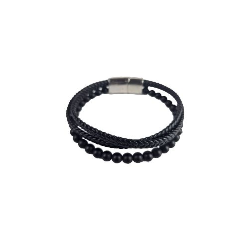 Pulsera cuerina negra triple — Mis Petates