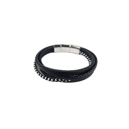 Pulsera cuerina triple texturas negra — Mis Petates