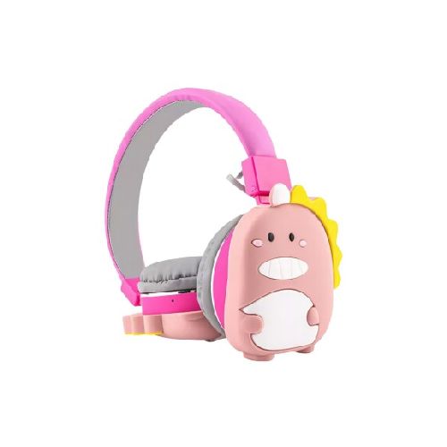 AURICULARES BLUETOOTH CON VINCHA DISEÑO DINOSAURIO ROSADO erp1185-erp1185