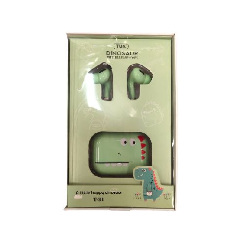 AURICULARES BLUETOOTH IN EAR DINOSAURIO VERDES CON ESTUCHE arp1182-arp1182