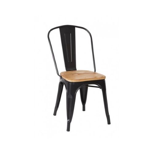 Silla Tolix Negra C/asiento De Madera  Unsi Furniture