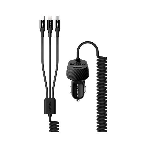 CARGADOR AUTO 3.4A C/ CABLE MICRO USB-C PROMATE VOLTRIP-UNI  Promate