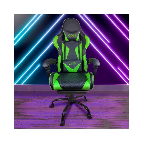 Silla Gamer EMPOLi Odin Reclinable, con Apoyapiés Retráctil y Almohadillas Cervical y Lumbar - Verde