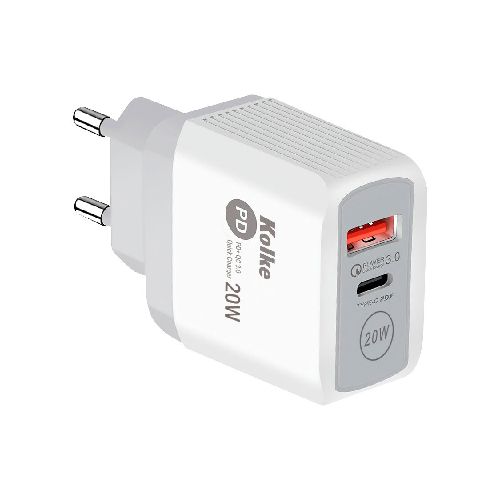 Cargador Rápido de Pared KOLKE 20W USB-C PD + QC 3.0 - Blanco