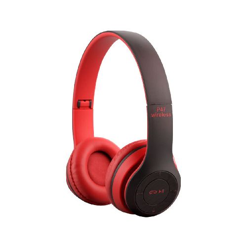 Auriculares Bluetooth P47 Batería Recargable Ranura MicroSD Radio FM - Rojo