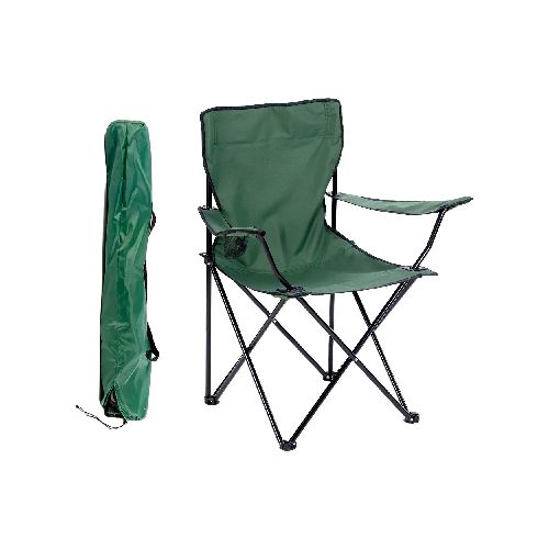 Silla Plegable de Camping Tela Oxford 600D con Posabrazos, Posavasos y Bolso de Transporte - Verde