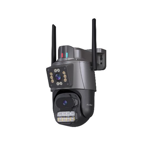 Cámara de Seguridad KOLKE Doble Lente Simultáneo 3.0MP Motorizado PTZ y 3.0MP Estático, con Alarma AI, Visión Nocturna y Audio Bidireccional, Inalámbrica WIFI App Celular