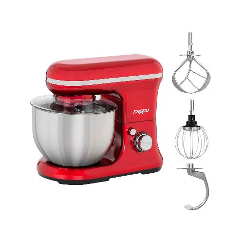 Batidora Planetaria NAPPO 1000w con Bowl de Acero Inoxidable de 5L y 6 Velocidades + Pulso - Rojo