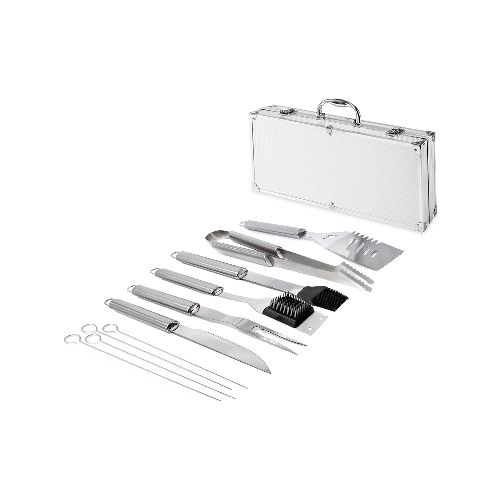 Set de Asador Completo 10 Piezas de Acero Inoxidable + Maletín de Aluminio