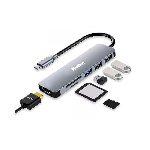 HUB USB C KOLKE 6 en 1 con Puertos HDMI, USB 3.0, SD y Micro SD