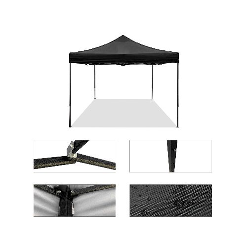 Gazebo SWISS ARMOR 3x3M Autoarmable Estructura en Acero Syncaro Filtro UV 50 - Negro