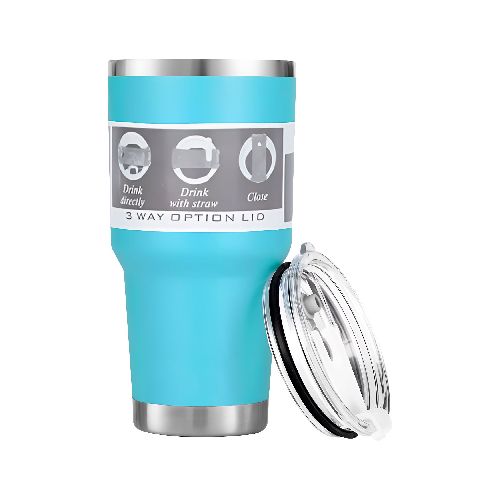 Mug Vaso Térmico Grande 900ml Acero Inox Doble Pared con Tapa Mantiene Frío hasta 24h y Caliente 6h - Celeste