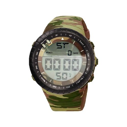 Reloj Digital con Esfera de 50mm, Retroiluminación LED, Correa de Resina con Diseño Militar, Alarma, Calendario y Resistencia al Agua WR50M