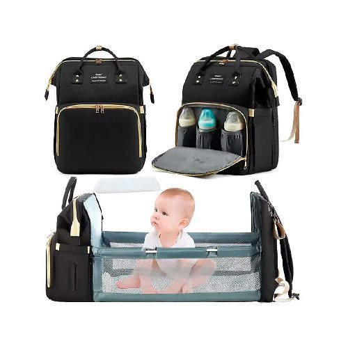 Mochila Maternal con Cuna, Cambiador y Multi Compartimientos - Negro