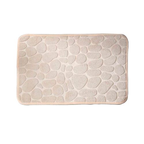 Alfombra de Baño Rectangular Suave con Diseño de Piedras y Base Antideslizante 60x40cm - Beige