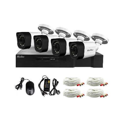 Kit de Seguridad Kolke FullHD XVR 8 Canales 1080p + 4 Cámaras 2.0MP IP66 + Accesorios