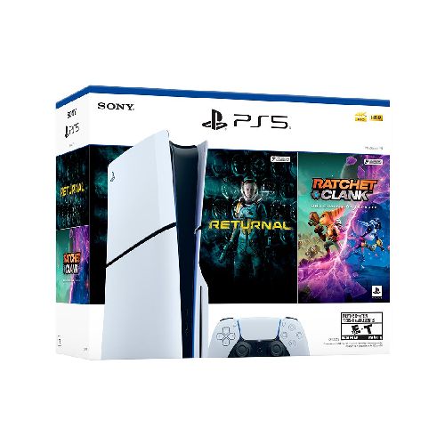 Consola PlayStation 5 PS5 Nuevo Modelo SLIM con 1TB SSD de Almacenamiento y Lectora de Disco + 2 Juegos Físicos: Returnal y Ratchet & Clank