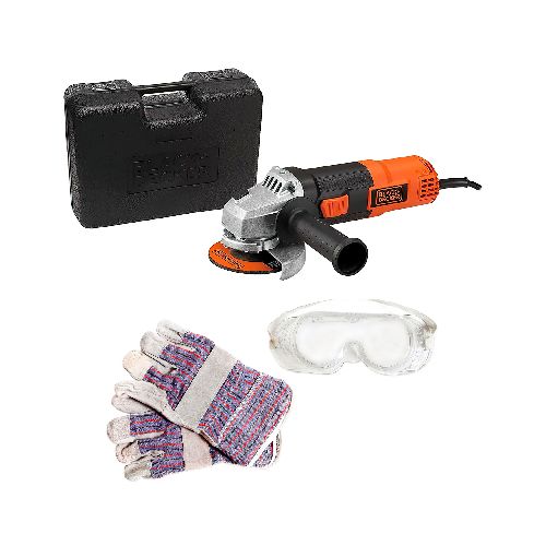 Amoladora Angular BLACK+DECKER G720K 820W + Maletín Guantes Lentes y Accesorios