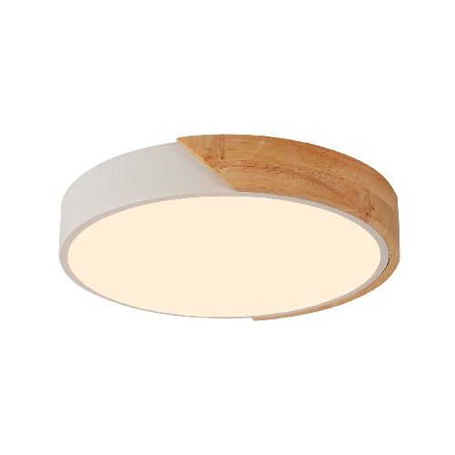 Lámpara de Techo Plafón LED 12W 30cm con Detalle en Madera - Blanco