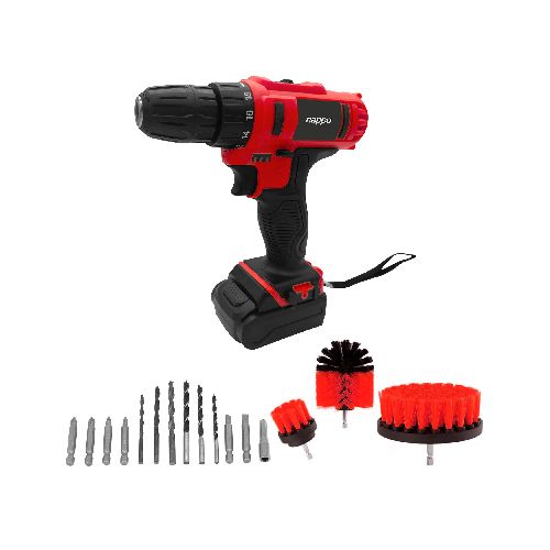 Kit Taladro Atornillador Inalámbrico NAPPO con 2 Velocidades, 12 Mechas y Puntas, 3 Cepillos para Limpieza y Batería Recargable de 12V