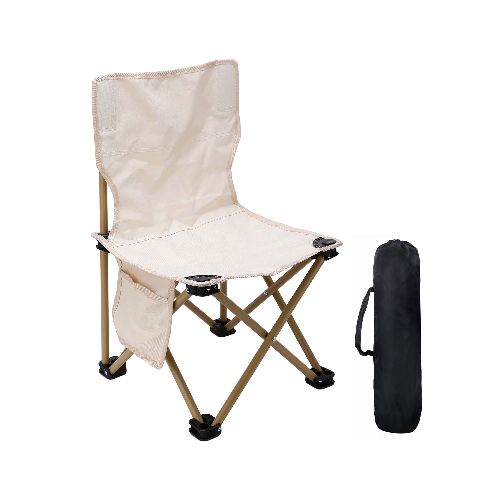 Silla Plegable de Camping Tela Oxford 600D con Bolsillo y Bolso de Transporte - Beige