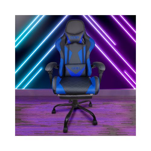 Silla Gamer EMPOLi Odin Reclinable, con Apoyapiés Retráctil y Almohadillas Cervical y Lumbar - Azul