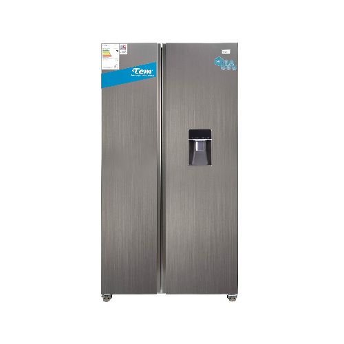 Refrigerador TEM Side by Side 436L Acero Inox Doble Puerta Frío Seco Dispensador de Agua Motor Inverter Eficiencia A