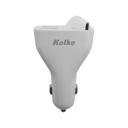 Cargador para Auto KOLKE 2 en 1 Doble USB + Auricular Inalámbrico Bluetooth - Blanco