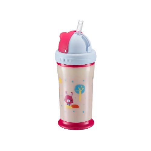 Vaso Infantil FISHER PRICE Playful Glow in The Dark, Brilla en la Oscuridad, de 240ml y Válvula Antifugas - Rosa Pink Planet