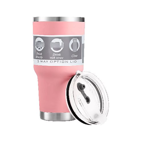 Mug Vaso Térmico Grande 900ml Acero Inox Doble Pared con Tapa Mantiene Frío hasta 24h y Caliente 6h - Rosa