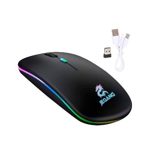 Mouse Inalámbrico Jeqang con Batería Recargable, Diseño Slim y Luces RGB - Negro