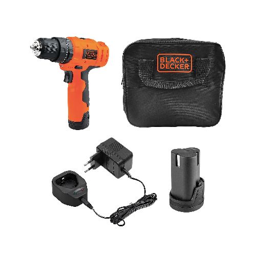 Taladro BLACK+DECKER HP12-B2C Percutor Atornillador Inalámbrico Batería 12V Luz LED + Bolso