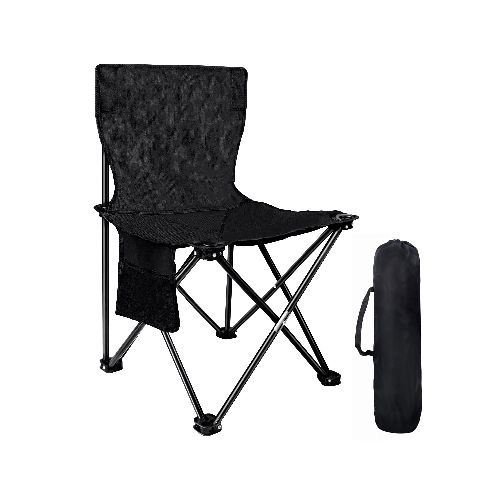 Silla Plegable de Camping Tela Oxford 600D con Bolsillo y Bolso de Transporte - Negro