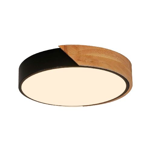 Lámpara de Techo Plafón LED 12W Luz Cálida 30cm con Detalle en Madera - Negro