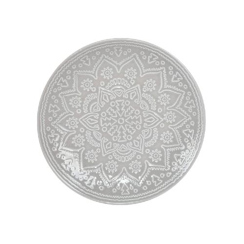 Plato postre 20 cm cerámica decorado gris mandala - Géant