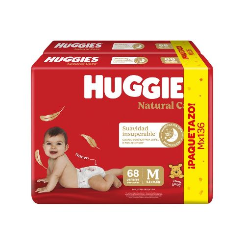 Pañales Huggies Natural Care Talle M 136 Uds.