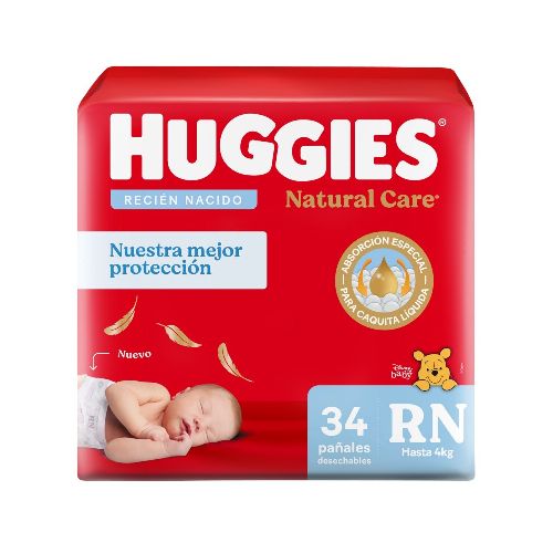 Pañales Huggies Natural Care Recién Nacido 34 Uds.