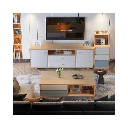 Rack Para Tv Madera Natural Premium 4 Cajones 1 Estante