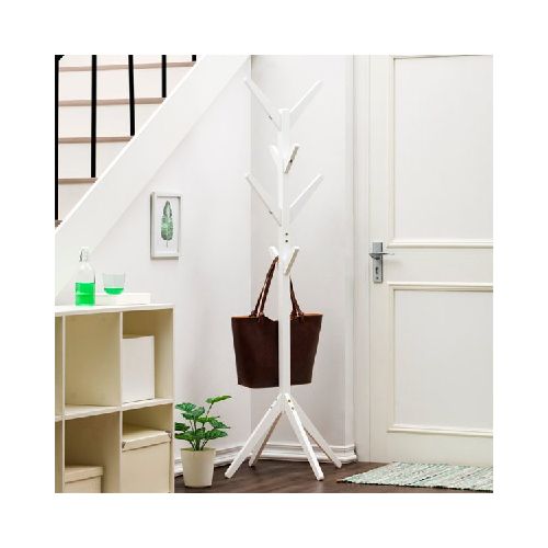 Perchero Madera Bambu De Pie 175x45cm Blanco