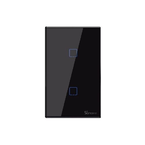 Interruptor de Pared Táctil Wifi + Rf 2 Botones - Negro T3US2C-TX  SONOFF