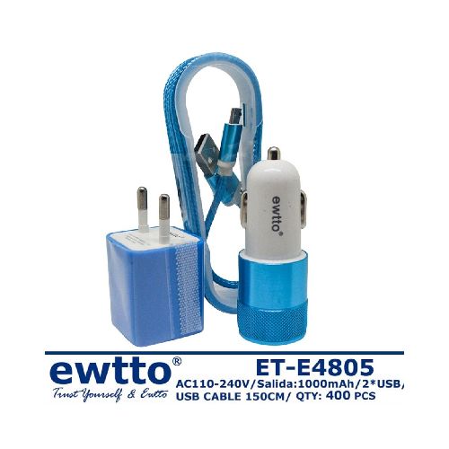 Cargador de Pared y auto con cable Micro USB 1 Amp    ET-E4805 EWTTO  